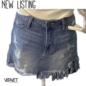 Vervet Distressed Denim Blue Ripped Hem Jean Mini Skirt Size 27 High Ris…